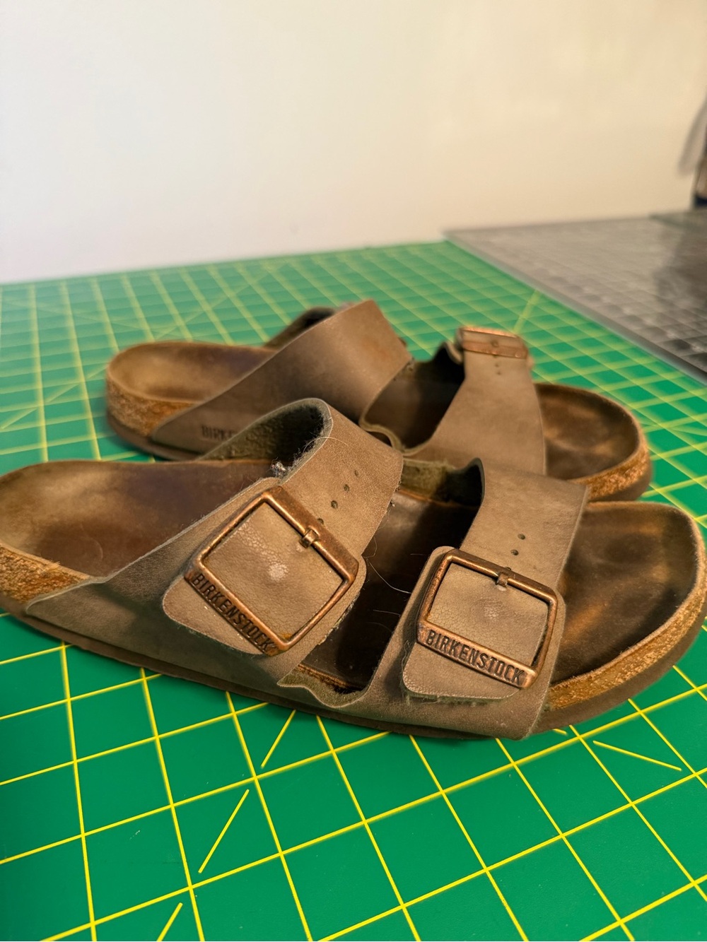 Birkenstock Double Buckle Slide Sandals - Brown Leather Women’s size 10
